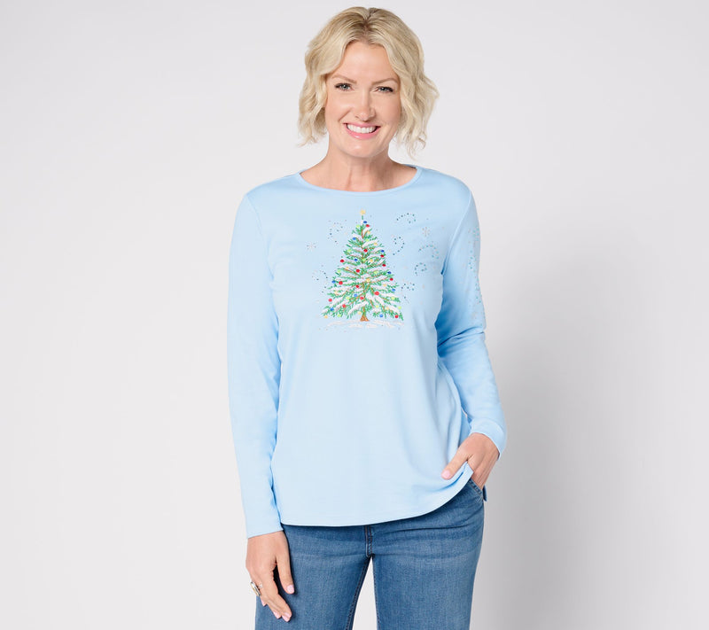 Quacker Factory White Christmas Long-Sleeve Top — View 6