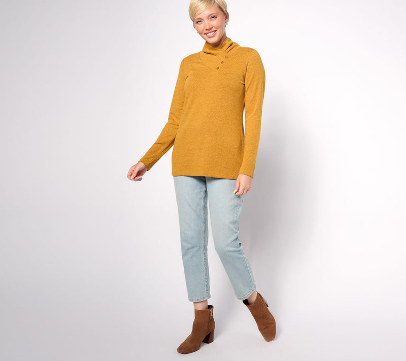 Denim & Co. Heavenly Jersey Long Sleeve Button Neckline Knit Top — View 13