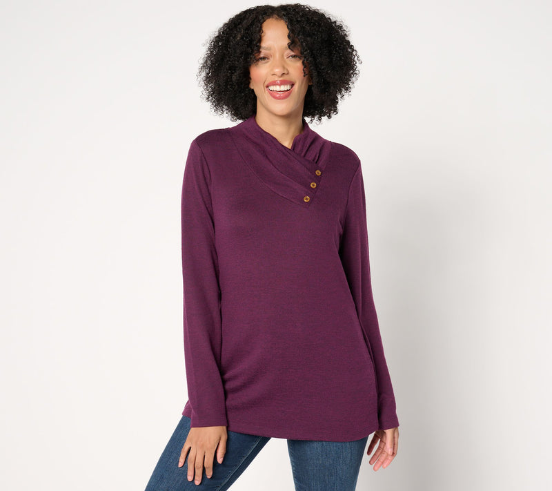 Denim & Co. Heavenly Jersey Long Sleeve Button Neckline Knit Top — View 17