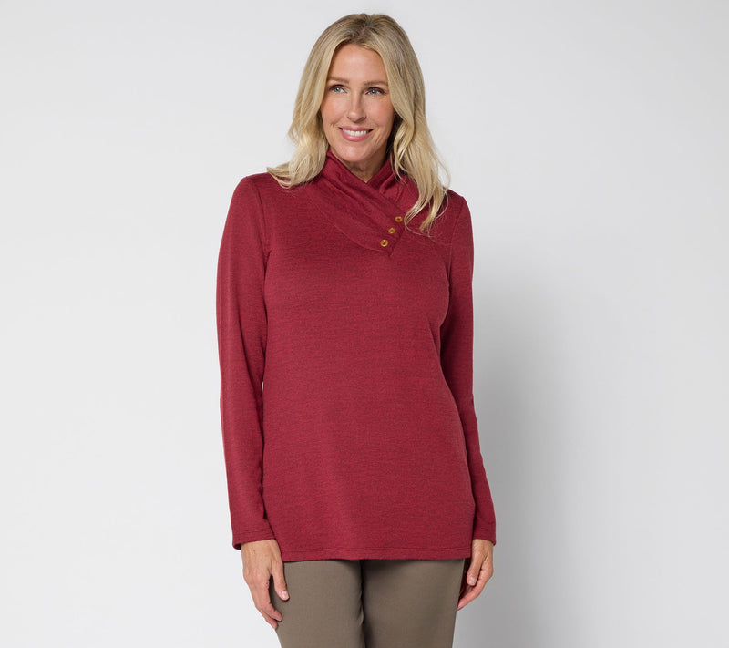Denim & Co. Heavenly Jersey Long Sleeve Button Neckline Knit Top — View 18