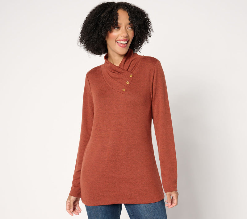 Denim & Co. Heavenly Jersey Long Sleeve Button Neckline Knit Top — View 19