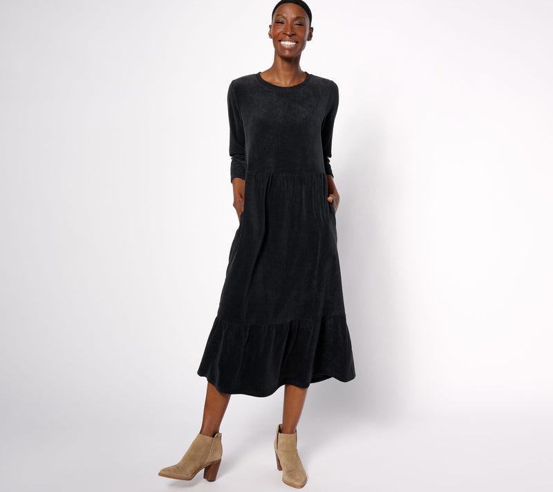 Denim & Co. Regular Heritage Velour Knit Midi Dress — View 8