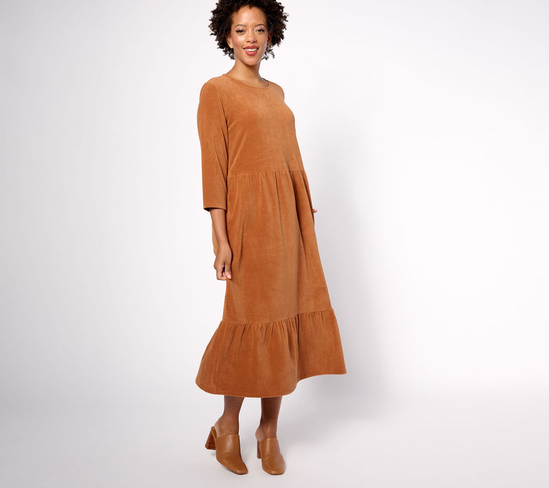 Denim & Co. Regular Heritage Velour Knit Midi Dress — View 12