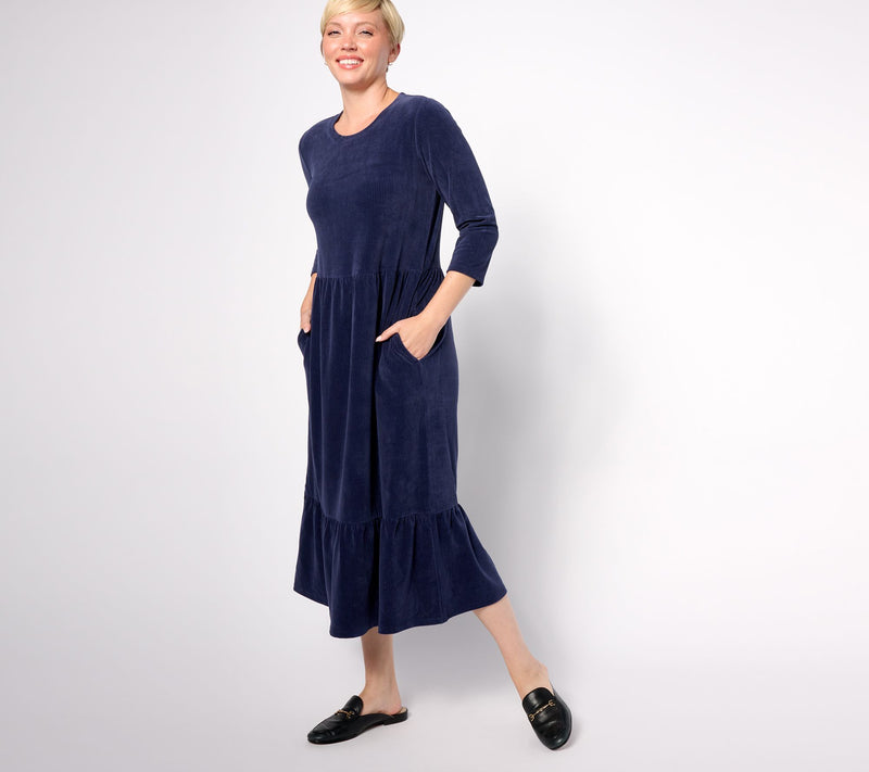 Denim & Co. Petite Heritage Velour Knit Midi Dress — View 3