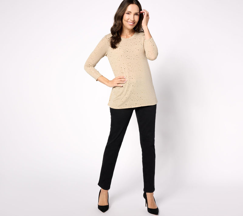 LOGO Layers by Lori Goldstein 3/4 Sleeve Sparkle Mesh Scoop Neck Top — View 9