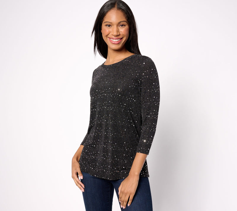 LOGO Layers by Lori Goldstein 3/4 Sleeve Sparkle Mesh Scoop Neck Top — View 7