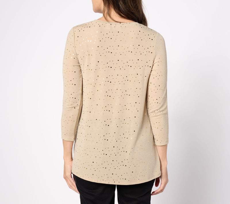 LOGO Layers by Lori Goldstein 3/4 Sleeve Sparkle Mesh Scoop Neck Top — View 8