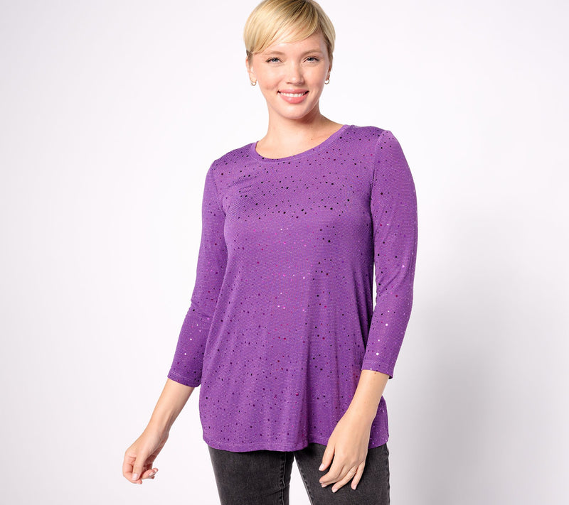 LOGO Layers by Lori Goldstein 3/4 Sleeve Sparkle Mesh Scoop Neck Top — View 5