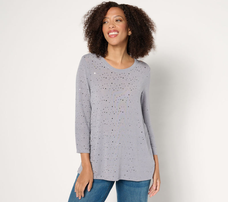 LOGO Layers by Lori Goldstein 3/4 Sleeve Sparkle Mesh Scoop Neck Top — View 14