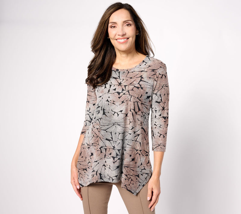 LOGO by Lori Goldstein Scoopneck Clipped Jacquard Top — View 8