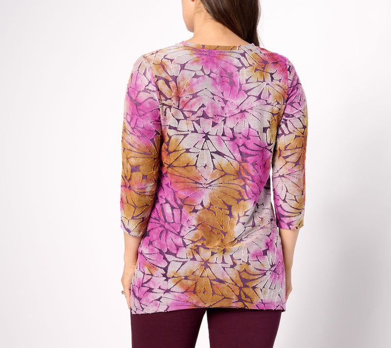 LOGO by Lori Goldstein Scoopneck Clipped Jacquard Top — View 2