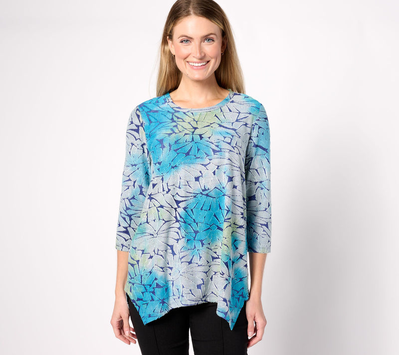 LOGO by Lori Goldstein Scoopneck Clipped Jacquard Top — View 9