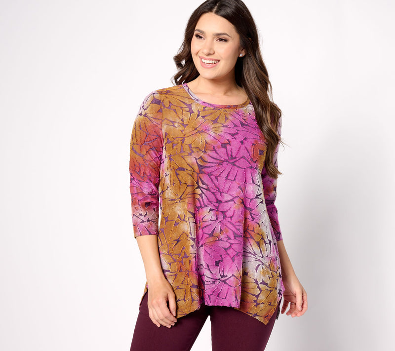 LOGO by Lori Goldstein Scoopneck Clipped Jacquard Top — View 10