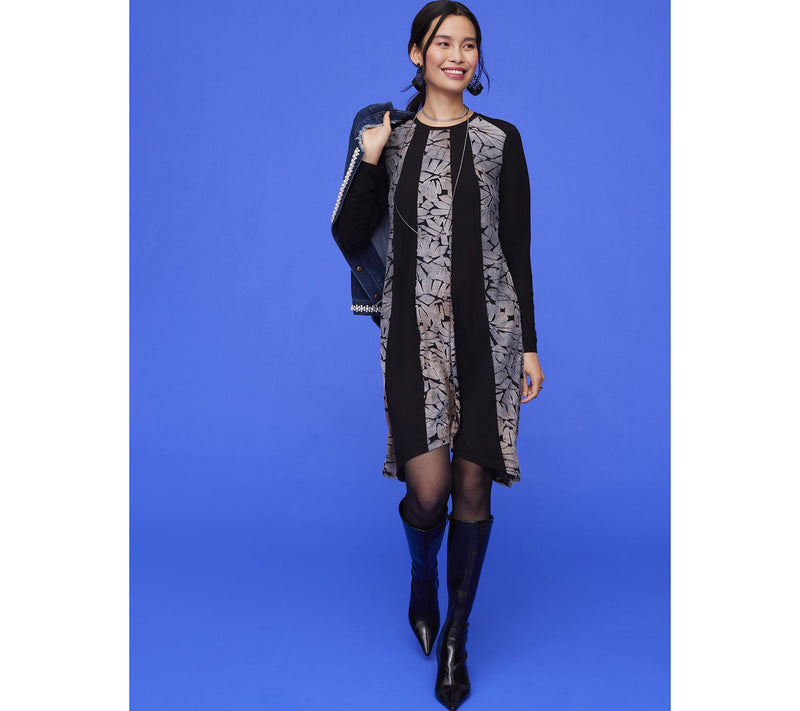 LOGO by Lori Goldstein Regular Knit Pieced Jacquard Dress — View 7