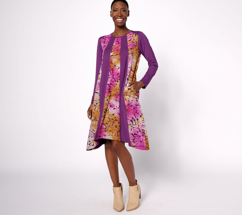 LOGO by Lori Goldstein Regular Knit Pieced Jacquard Dress — View 5
