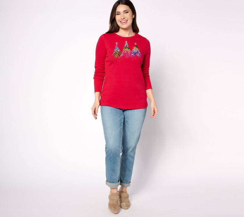 Quacker Factory Merry & Bright Embroidery with Sequin Top — View 3