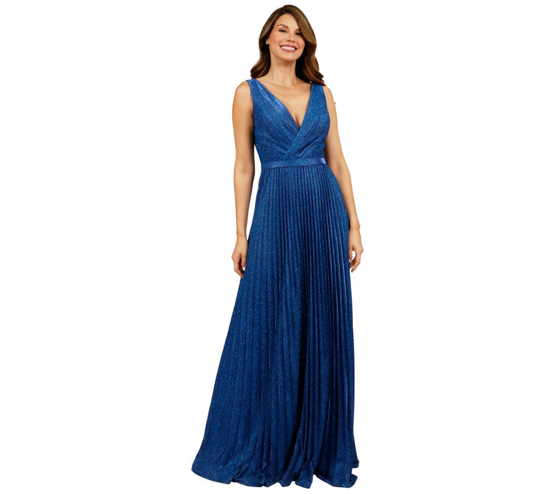 Rene Ruiz Collection V Neck Pleated Evening For mal Gown — View 4