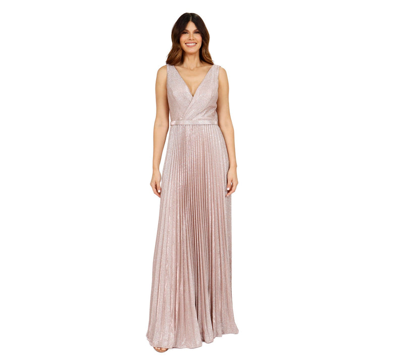 Rene Ruiz Collection V Neck Pleated Evening For mal Gown — View 5