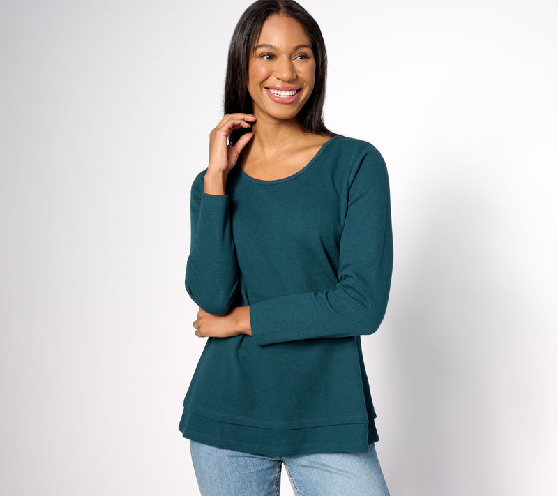 Denim & Co. Essentials Petite Waffle Knit Scoop Neck Swing Tunic — View 31