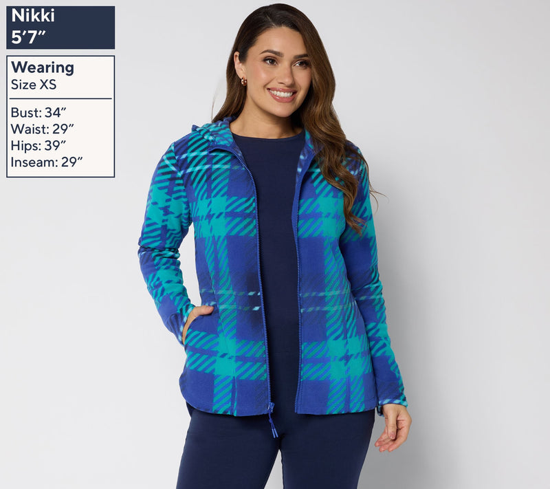 Denim & Co. Active Fleece Printed Zip Front Hooded Jacket — View 10
