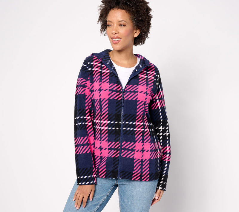 Denim & Co. Active Fleece Printed Zip Front Hooded Jacket — View 9