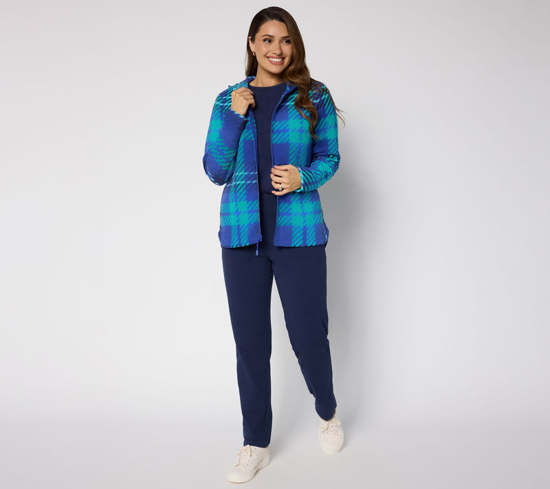 Denim & Co. Active Fleece Printed Zip Front Hooded Jacket — View 12