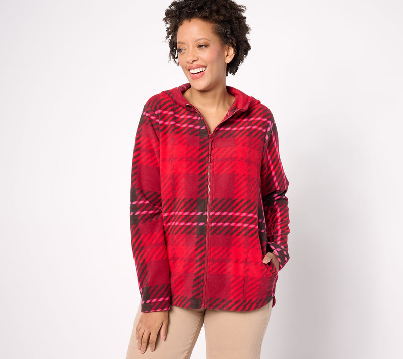 Denim & Co. Active Fleece Printed Zip Front Hooded Jacket — View 5