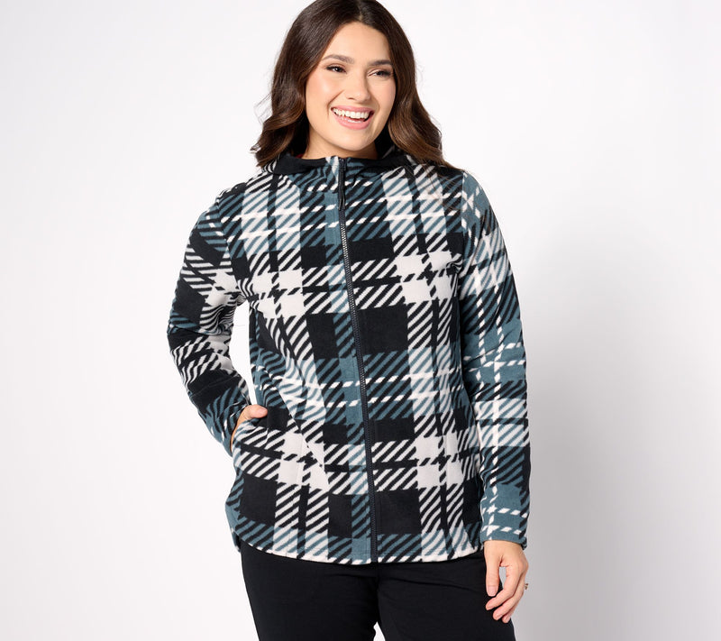 Denim & Co. Active Fleece Printed Zip Front Hooded Jacket — View 3