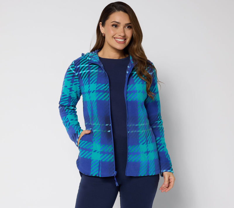 Denim & Co. Active Fleece Printed Zip Front Hooded Jacket — View 21