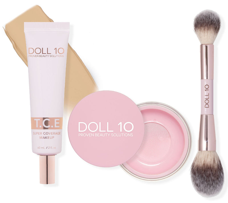 Doll 10 Super-Size TCE Foundation, Pink Powder,and Brush 3pc Set — View 11
