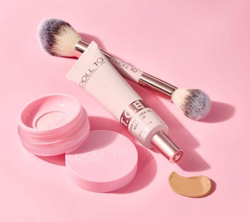 Doll 10 Super-Size TCE Foundation, Pink Powder,and Brush 3pc Set — View 28
