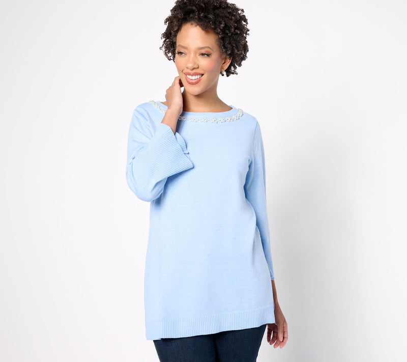 Isaac Mizrahi Live! Petite Pullover Sweater with Pearl Trim — View 4