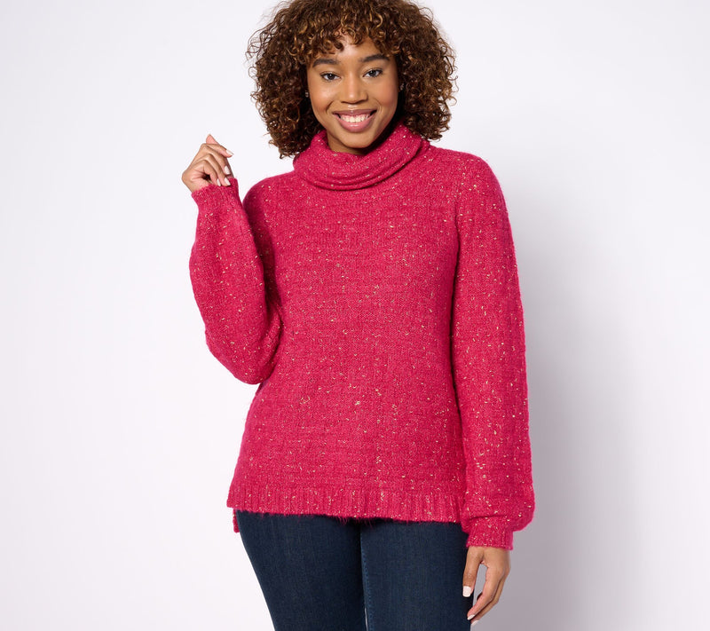 Denim & Co. Canyon Retreat Balloon Sleeve Turtleneck Sweater — View 10