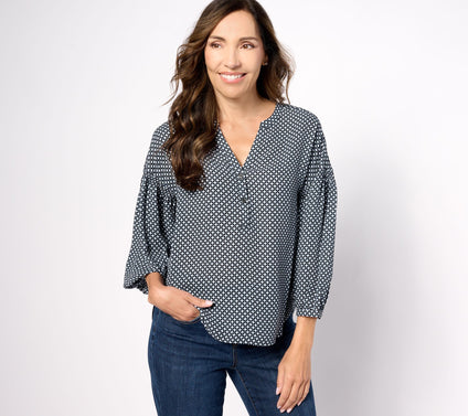 NYDJ Paulina Peasant Blouse- Diamond Peak