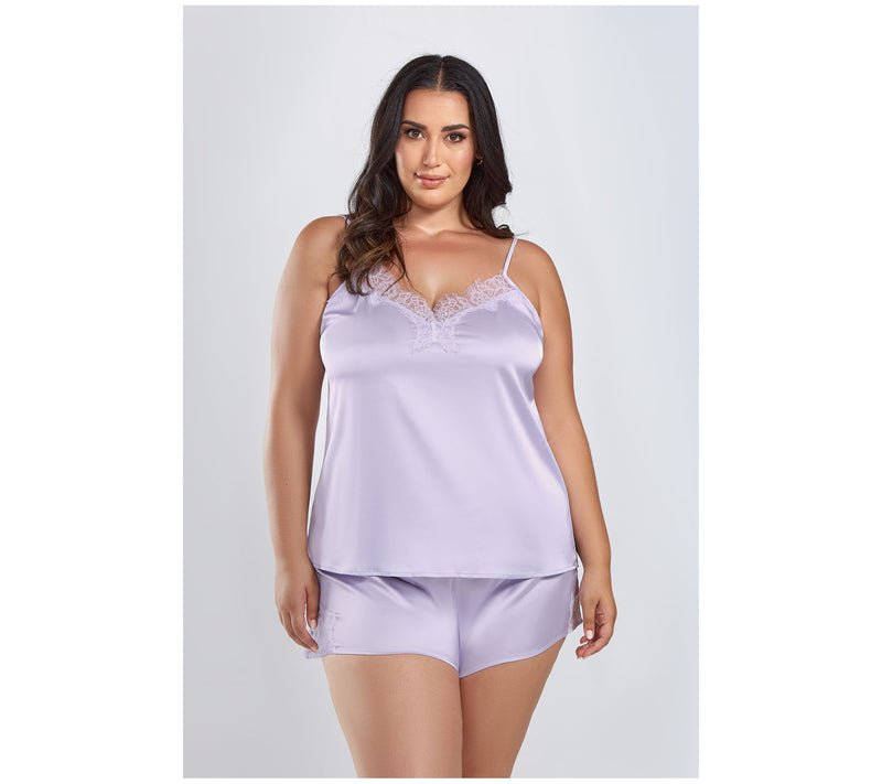 iCollection Satin Cami and Short Set w/ Eyelash  Lace — View 5
