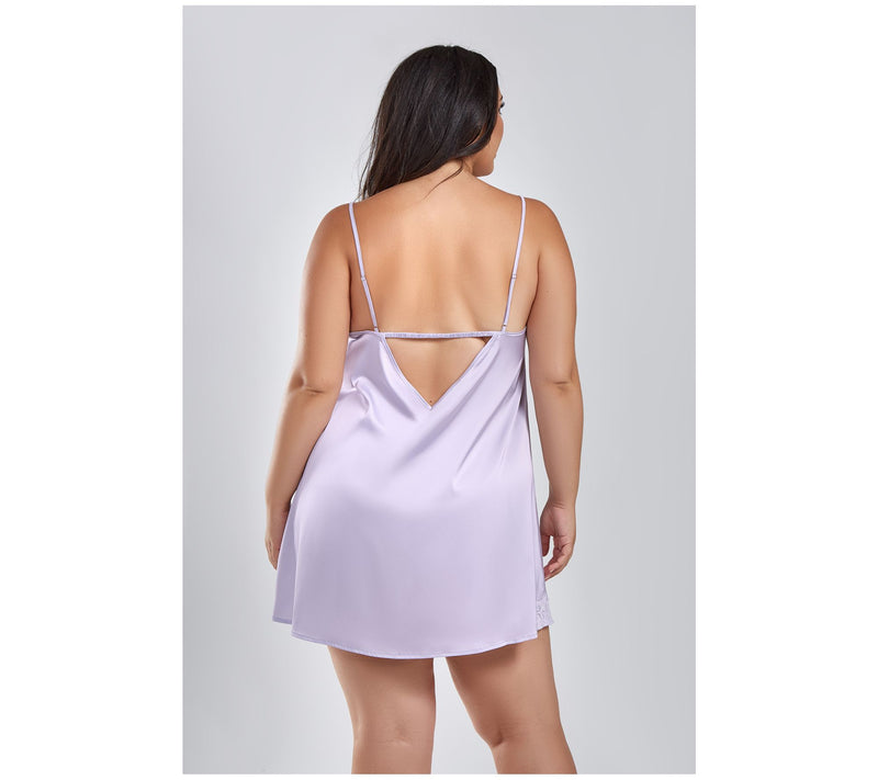 iCollection Satin Chemise W/ Eyelash Lace Trim — View 6