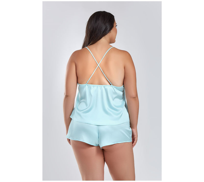 iCollection Satin Cami and Short Eyelash Lace Trim Set — View 5