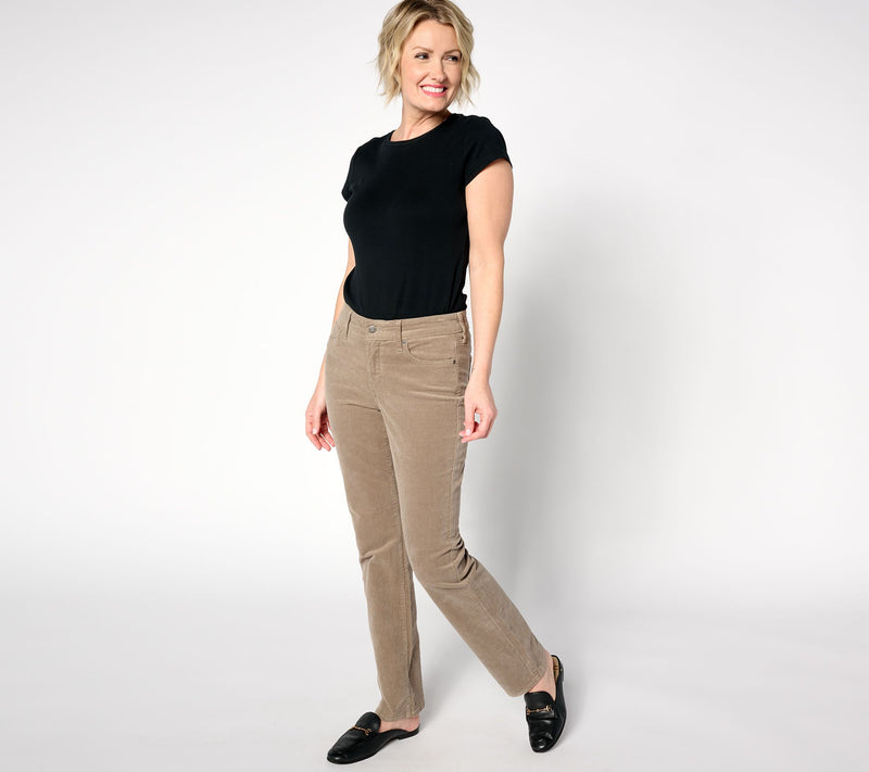 NYDJ Marilyn Straight in Wale Baby Corduroy Pants- Saddlewood — View 3
