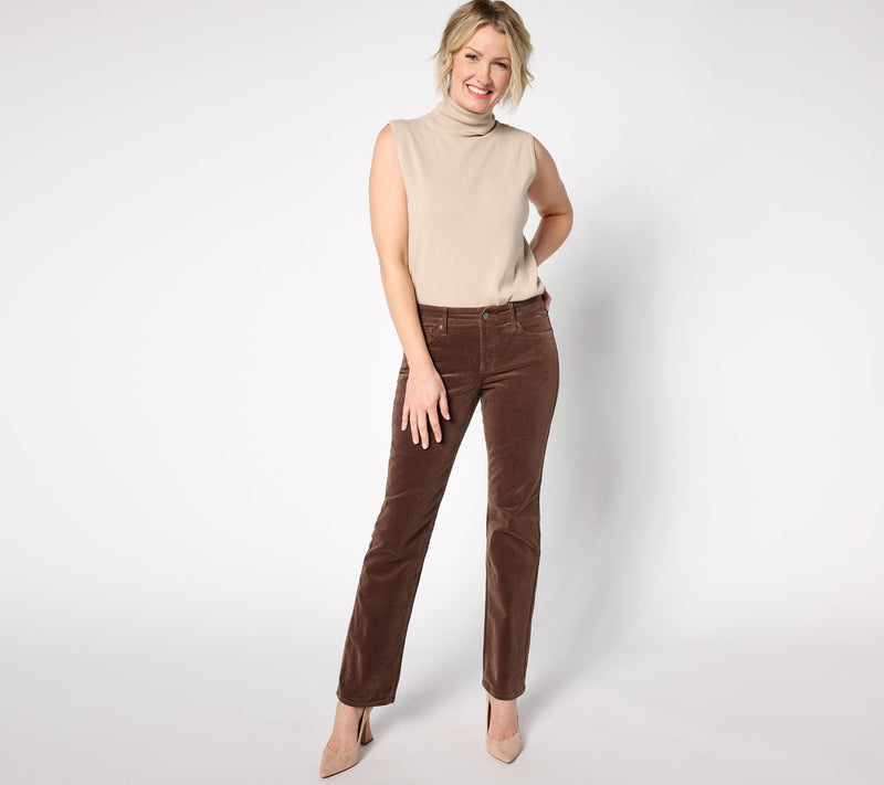 NYDJ Marilyn Straight in Wale Baby Corduroy Pants- Mink — View 3