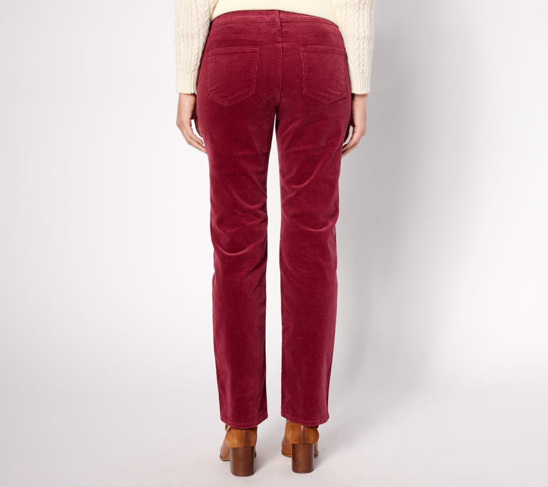NYDJ Marilyn Straight in Wale Baby Corduroy Pants- Cranberry — View 4