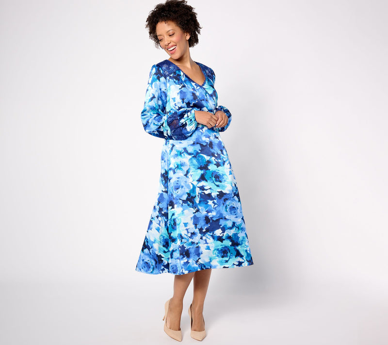 Isaac Mizrahi Live! Regular Floral Printed Ruched Long Sleeve Dress — View 5