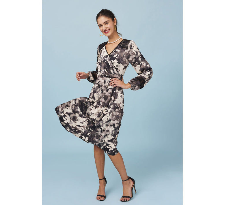 Isaac Mizrahi Live! Regular Floral Printed Ruched Long Sleeve Dress — View 11