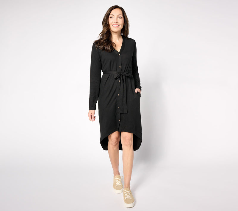 Cuddl Duds Cloud Knit Button Front Belted Cardigan Dress — View 3