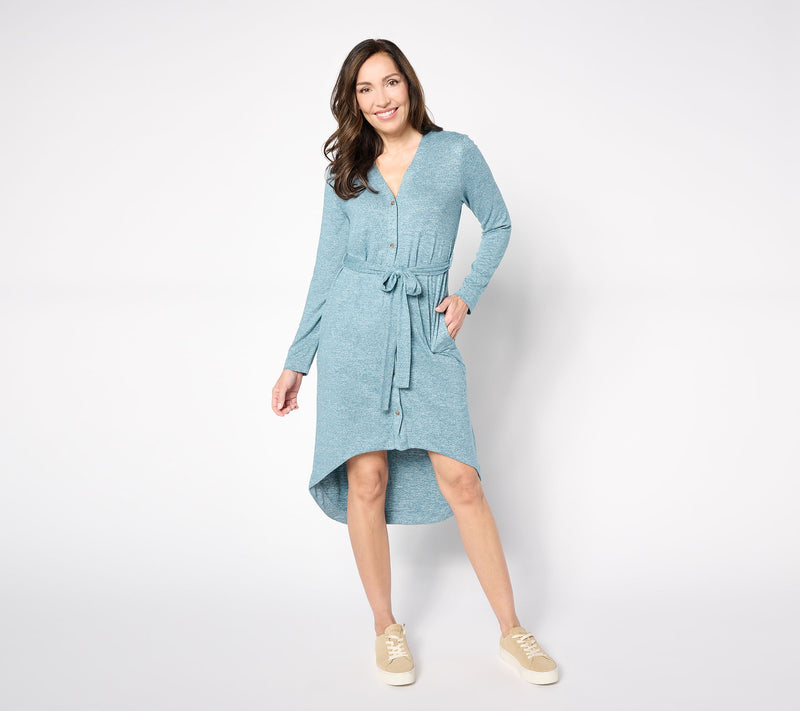 Cuddl Duds Cloud Knit Button Front Belted Cardigan Dress — Main view
