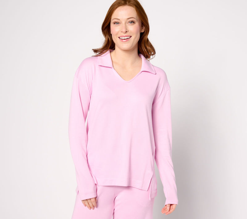 Cuddl Duds Collared V-Neck Long Sleeve Tunic — Main view