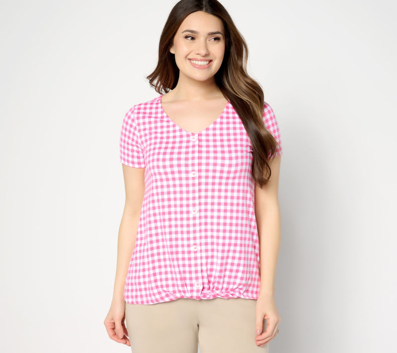 Cuddl Duds Flexwear Short Sleeve Top with Twist Front — View 6