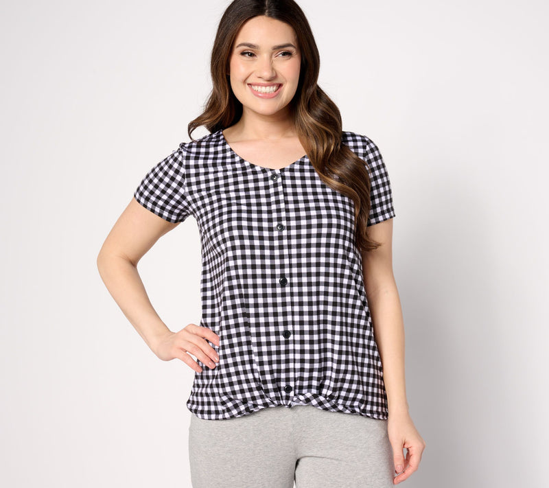 Cuddl Duds Flexwear Short Sleeve Top with Twist Front — View 3