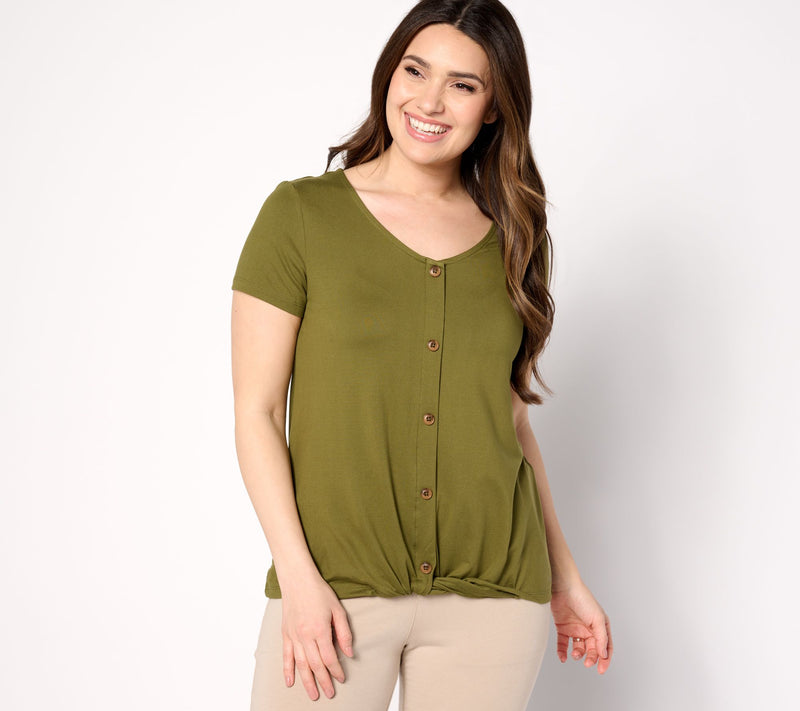 Cuddl Duds Flexwear Short Sleeve Top with Twist Front — View 9