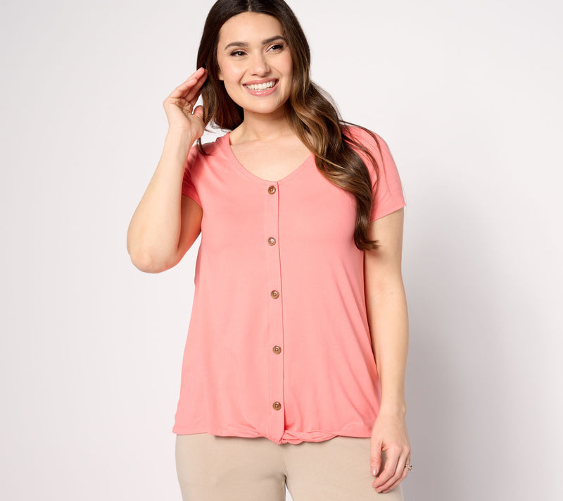 Cuddl Duds Flexwear Short Sleeve Top with Twist Front — View 11