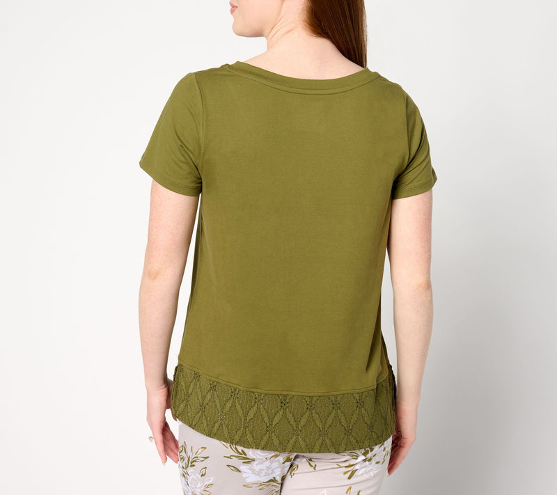 Cuddl Duds Flexwear V-Neck Top with Eyelet Hem Detail — View 12